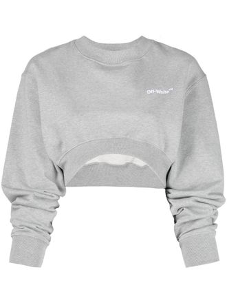 Off-white Helvetic cropped crew neck sweatshirt - women - Cotton/Polyester - 38 - 0801 MELANGE GREY WHITE