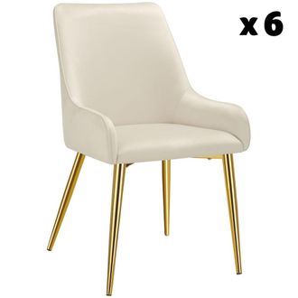 TecTake 6 Sillas de comedor tapizadas, acero, aspecto aterciopelado, beige