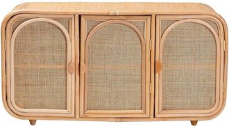 Baxton Studio Evania Bohemian Rattan 3-Door Storage Cabinet