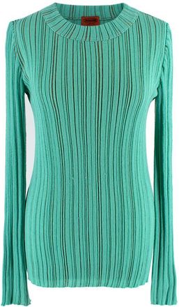 Missoni Green Ribbed Knit Cotton Long Sleeved Top Size M