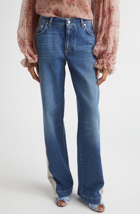 Dolce & Gabbana Lace Panel High Waist Straight Leg Jeans in Variante Abbinata at Nordstrom, Size 12 Us