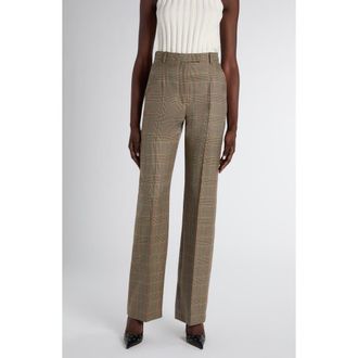 Alexander McQueen Country Glen Plaid High Waist Wool Straight Leg Pants in Off White Multi at Nordstrom, Size 12 Us
