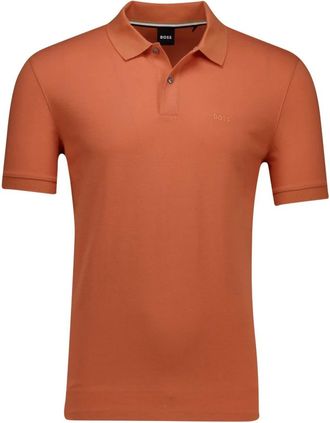HUGO BOSS Tops, Heren, Oranje, 4Xl, Oranje poloshirt met korte mouwen