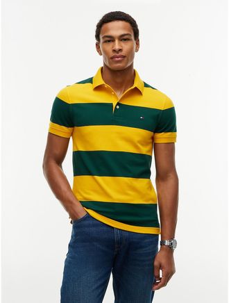 Tommy Hilfiger Mens Slim Fit Rugby Stripe Polo - Countryside Yellow - XL
