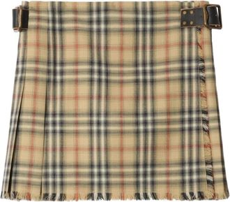 Burberry Geruite wollen mini-kilt - Dames - Korte rokken - Beige - S - Wol - Rokken