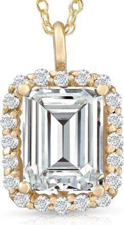 Pompeii3 3 1/2 Ct Emerald Moissanite & Lab Grown Diamond Halo Pendant 14k Gold Necklace
