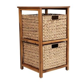 Happimess Cohen Coastal Bohemian Handcrafted Acacia Wood 2-Tier Storage Cabinet with 2 Water Hyacinth Woven Baskets in Natural at Nordstrom
