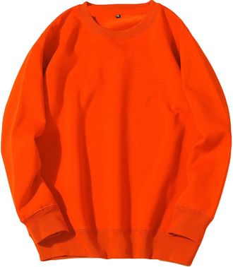 Generic Mens Jumpers Oversized Sweatshirts without Hood Solid Colour Crew Neck Pullover Long Sleeve Sweater Soft Sports Top Lightweight Sweat Shirts for Men A