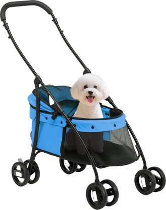 OEM Cochecito Plegable Para Perros Peque&ntilde;os Con Ventanas De Malla, Coj&iacute;n Lavable, Correas De Seguridad Y Estructura De Acero - Azul