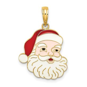 Diamond2Deal 14k Yellow Gold Enameled Santa Face Charm Pendant