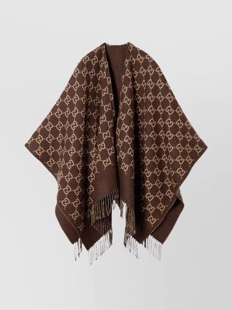 Gucci wool logo-pattern fringe cape