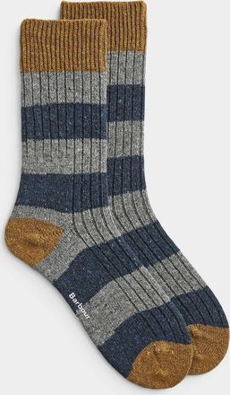Barbour Mens Flecked-stripe ribbed wool socks
