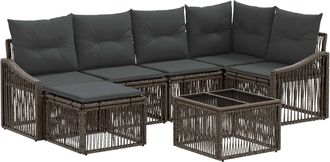 vidaXL Conjunto De Sof&aacute;s De Jard&iacute;n 7 Uds. Gris Rat&aacute;n Sint&eacute;tico Vidaxl