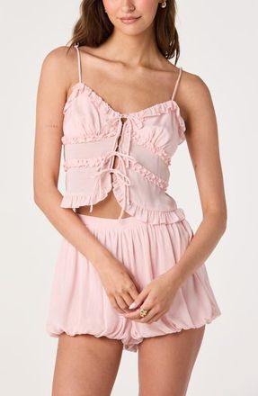 ASTR the Label Kailey Tie Front Ruffle Trim Top in Blush at Nordstrom, Size X-Small