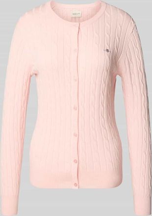 GANT Strickjacke mit Zopfmuster und Label-Stitching in Rosa, Größe L