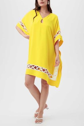 Trina Turk Amoureux Embroidered Trim Caftan Dress in Lavandou Lemon at Nordstrom, Size X-Large