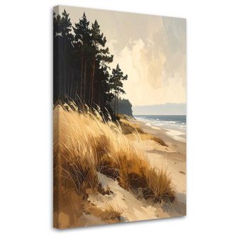 Feeby Cuadro Sobre Lienzo, Vista De Playa Con Dunas Junto Al Mar, 80x120