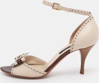 Sergio Rossi White/brown Leather Bow Ankle Strap Sandals