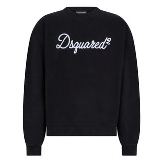 Dsquared2 Sweatshirts, male, Black, Size: M D2 Signature Relax Fit Crewneck