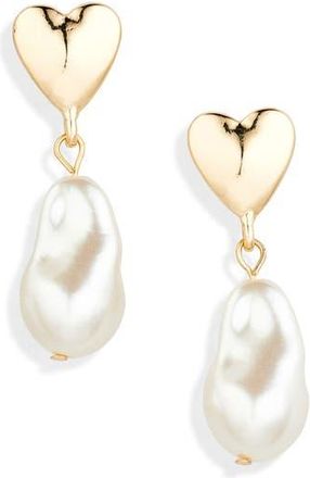Tasha Imitation Pearl Drop Heart Earrings in Gold Pearl at Nordstrom Rack