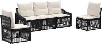 vidaXL Conjunto De Sof&aacute;s De Jard&iacute;n 5 Uds. Negro Rat&aacute;n Sint&eacute;tico Vidaxl