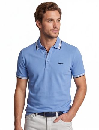 HUGO BOSS Poloshirt Boss Green Paddy blauw 3 knoops pique