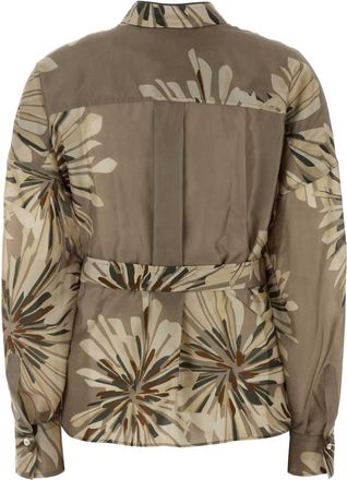 Brunello Cucinelli Womens Floral-Printed Silk Shirt Beige