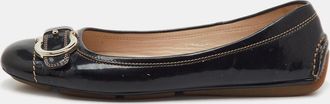 Ferragamo Black Patent Leather Gancio Ballet Flats