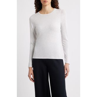 Eileen Fisher Crewneck Long Sleeve Top in Nimbus at Nordstrom, Size X-Large
