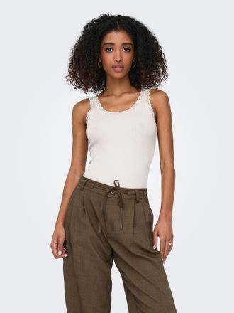 Only Tanktop ONLY ONLSARA - Tanktop mit Spitzendetail am Ausschnitt, Damen, Gr. XL, weiss (cloud dancer), Jersey, Obermaterial: 94% Baumwolle, 6% Elasthan,