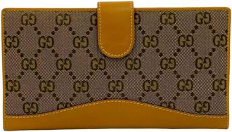 Gucci Beige Canvas Leather Long Wallet (Bi-Fold) (Pre-Owned)