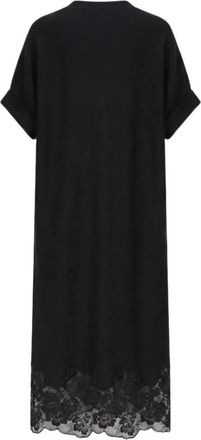 Fabiana Filippi Kimono Jurk met Opstaande Kraag - Dames - Casual kleedjes - Zwart - S - Wol - Kleedjes