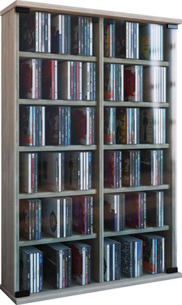 ebuy24 Ebuy24 - Vcm Cd Shelf Wood Gabinete De Cd Con Puertas De Vidrio De Seguridad Esg Para 300 Cd O 130 Dvds O 72 V&iacute;deos Dimensiones: Al. 92 X An. 60 X T. 