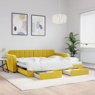vidaXL Divano Letto Estraibile con Cassetti Giallo 90x200cm in Velluto - Vidaxl