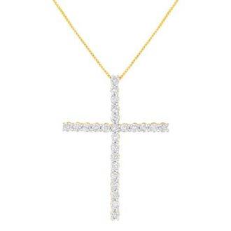 House of Brilliance Silver 3.0 Cttw Diamond 1-1/2 Cross Pendant with Box Chain Necklace in Yellow Gold Over Silver at Nordstrom