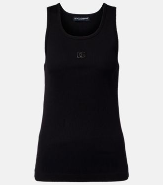 Dolce & Gabbana DG embellished ribbed-knit cotton tank top