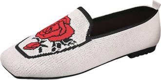 Generic Women Fashion Printed Mesh Slip On Flat Casual Shoes Comfortable Lightweight Walking Footwear for Daily Wear (White, 6.5)