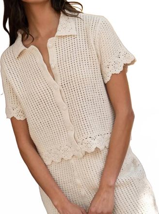 Bella Dahl Short Sleeve Crochet Button Down In Flower Bloom Ivory