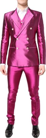 Dolce & Gabbana Mens Pink Sicilia Double Breasted 3 Piece Suit Silk