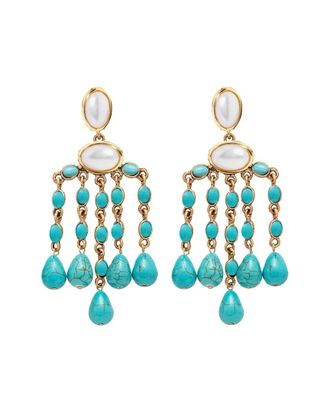 Liv Oliver 18K Plated 27.25 Ct. Tw. Turquoise & 4-6Mm Pearl Earrings