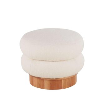 Maisons du monde Taburete de madera de acacia con coj&iacute;n blanco de tela rizada