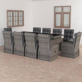 vidaXL 11 Pcs Cena Exterior Conjunto Con Almohadas De Mimbre Pe Gray - 220384