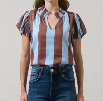 Sugarlips Evabelle Stripe Top In Brown/blue