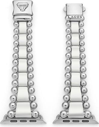 Lagos Smart Caviar White Ceramic & Stainless Steel Apple Watch Watchband in Silver/white at Nordstrom, Size 8 In
