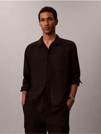 Calvin Klein Mens Linen Blend Easy Overshirt - Black - XL