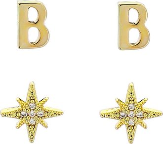 Panacea Initial Starburst Set of 2 Stud Earrings in Gold-B at Nordstrom