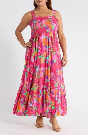 Sugarlips Himera Floral Kells Smocked Maxi Sundress in Fuchsia-Multi at Nordstrom, Size 3 X
