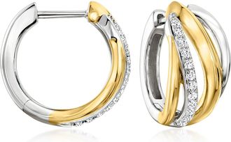 Ross-Simons White Topaz Crisscross Hoop Earrings in Sterling Silver and 18kt Gold Over Sterling