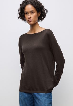 Street One Strickpullover STREET ONE, Damen, Gr. 34, deep roast braun, Strick, Obermaterial: 60% Viskose, 40% Baumwolle, unifarben, l&auml;ssig geschnitten h&uuml;ftbedeck