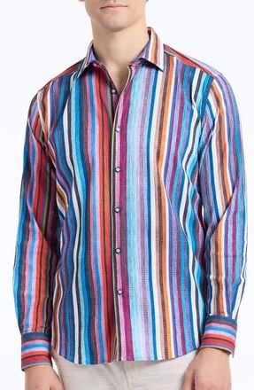Robert Graham Pomsford Stripe Stretch Cotton Button-Up Shirt in Multi at Nordstrom, Size Xxx-Large